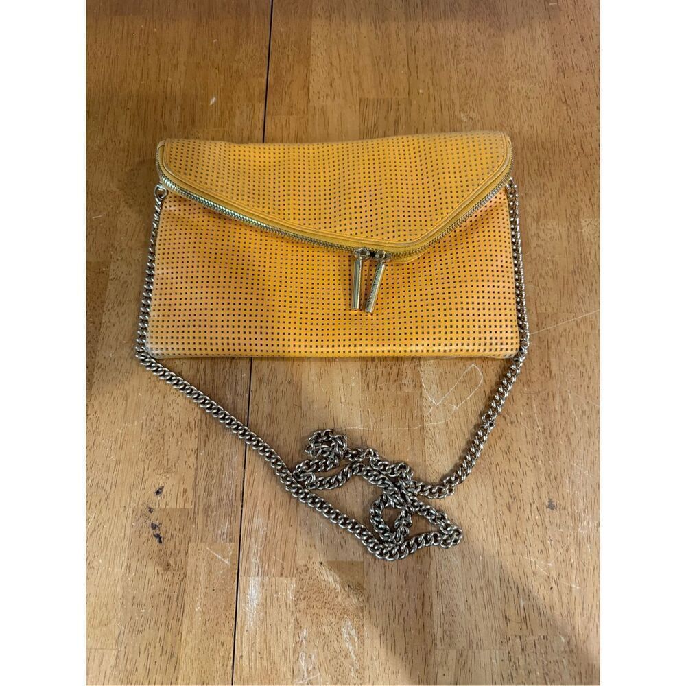 Henri Bendel Yellow Leather Gold Chain Crossbody Clutch Bag - Picture 2 of 12